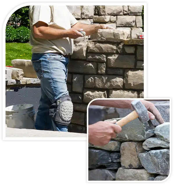 Mason building stone wall